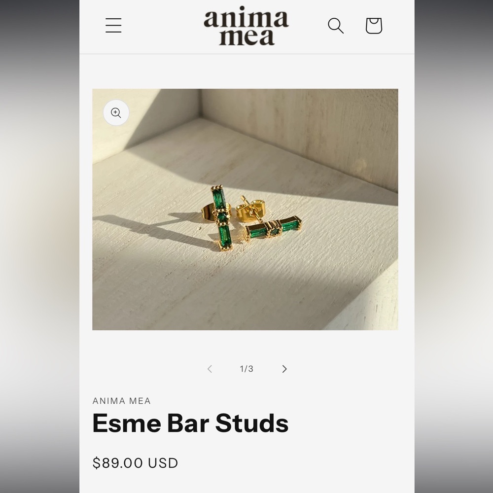 ESME Gold and Emerald Bar Stud Earrings